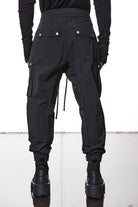 M P 26 Black Cargo Pants – Multi-Pocket Design with Elastic Waist and Cuffs Black Man THOM KROM