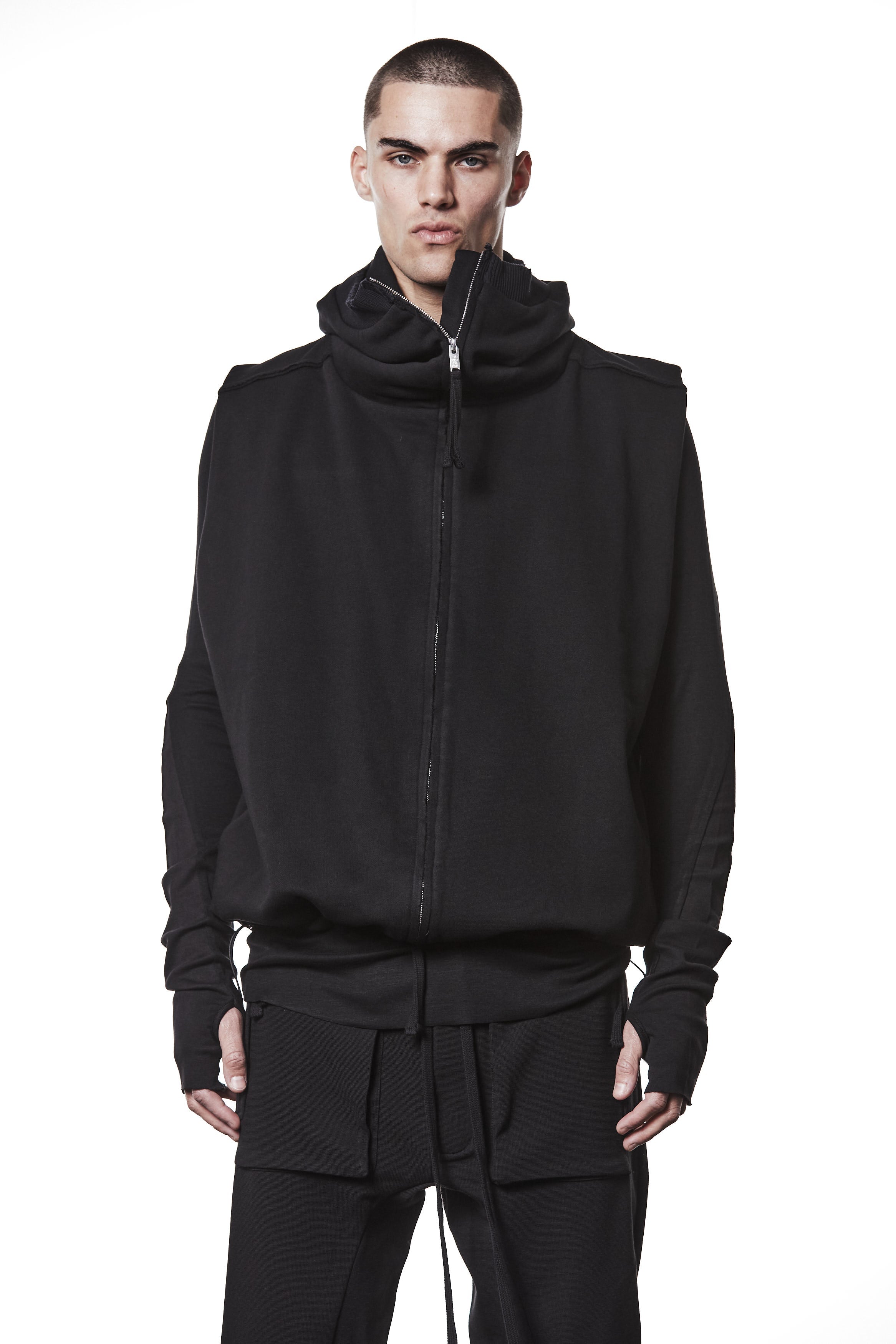 M SJ 684 – Zip Hoodie High Neck Oversized Fit Adjustable Hem Black Man, Hoodies, Hoodies, TEPHRA