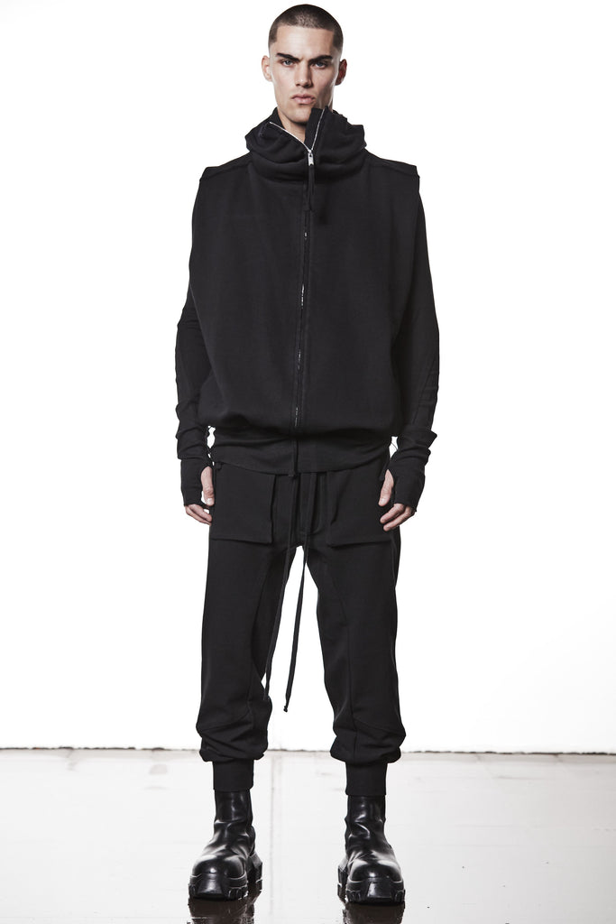 M SJ 684 – Zip Hoodie High Neck Oversized Fit Adjustable Hem Black Man THOM KROM