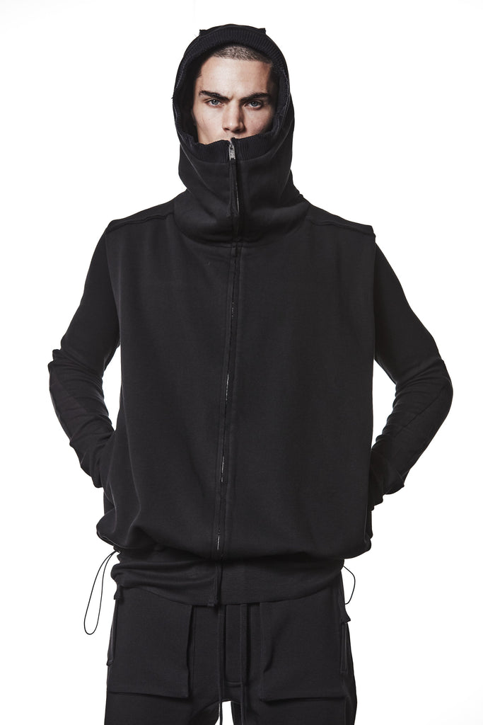 M SJ 684 – Zip Hoodie High Neck Oversized Fit Adjustable Hem Black Man THOM KROM