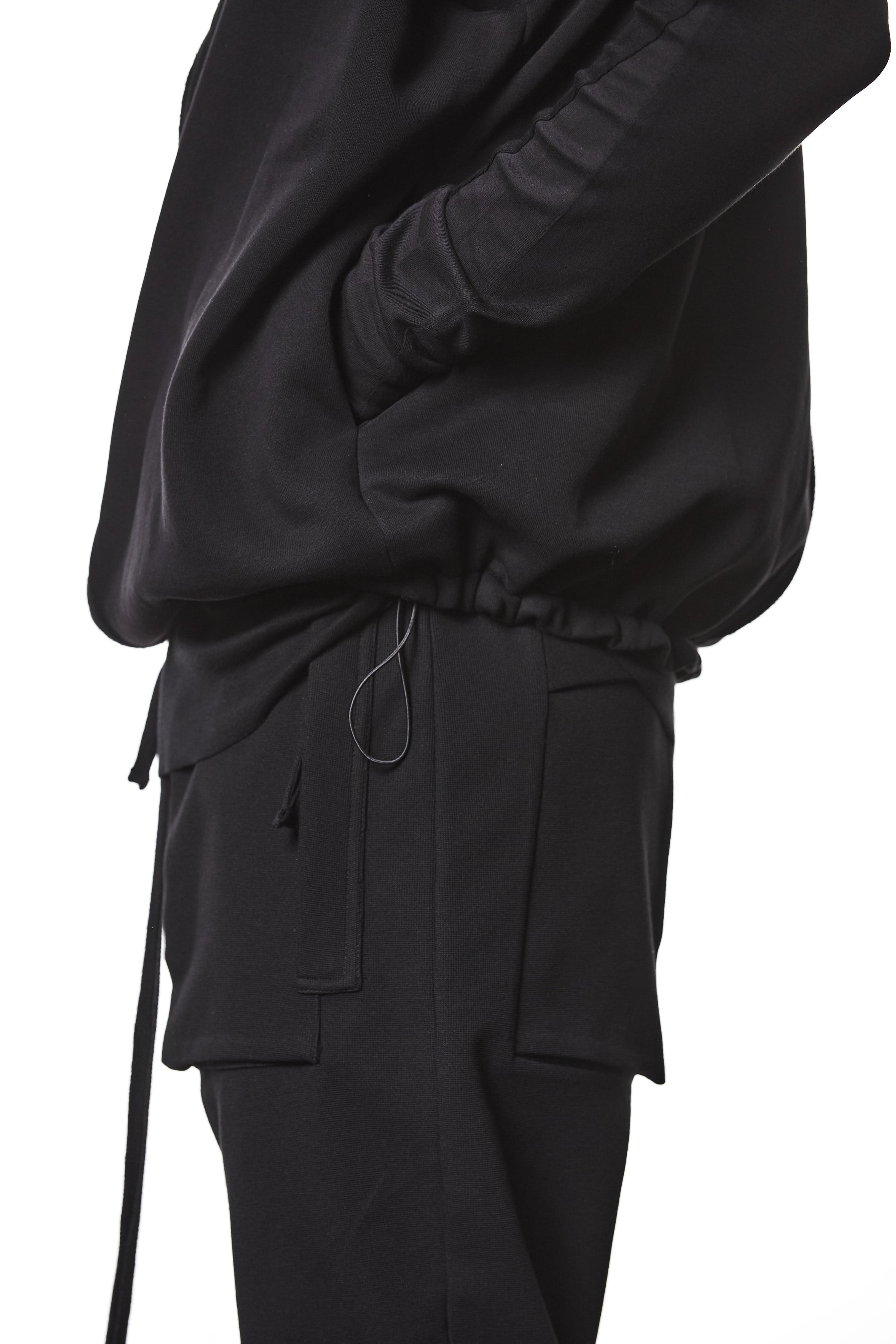 M SJ 684 – Zip Hoodie High Neck Oversized Fit Adjustable Hem Black Man THOM KROM