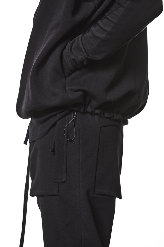 M SJ 684 – Zip Hoodie High Neck Oversized Fit Adjustable Hem Black Man THOM KROM