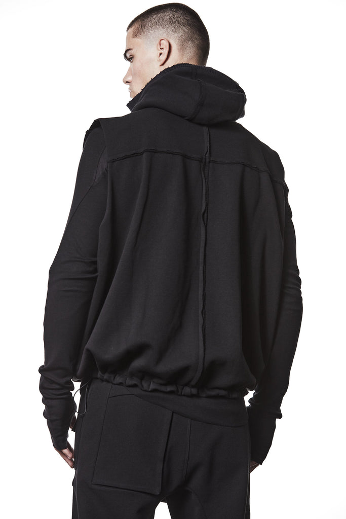 M SJ 684 – Zip Hoodie High Neck Oversized Fit Adjustable Hem Black Man THOM KROM