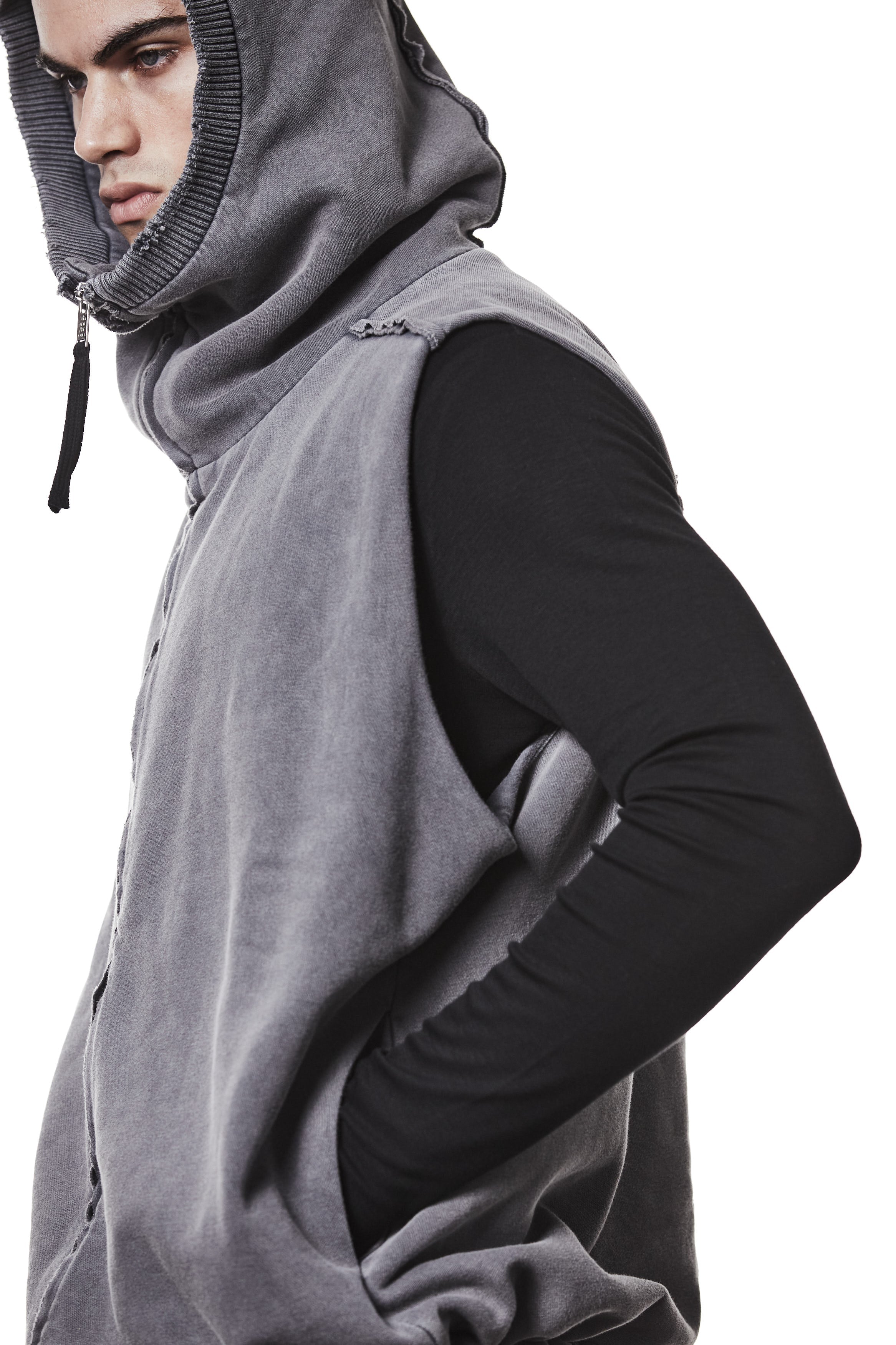 M SJ 684 – Zip Hoodie High Neck Oversized Fit Adjustable Hem Used Grey - Man THOM KROM