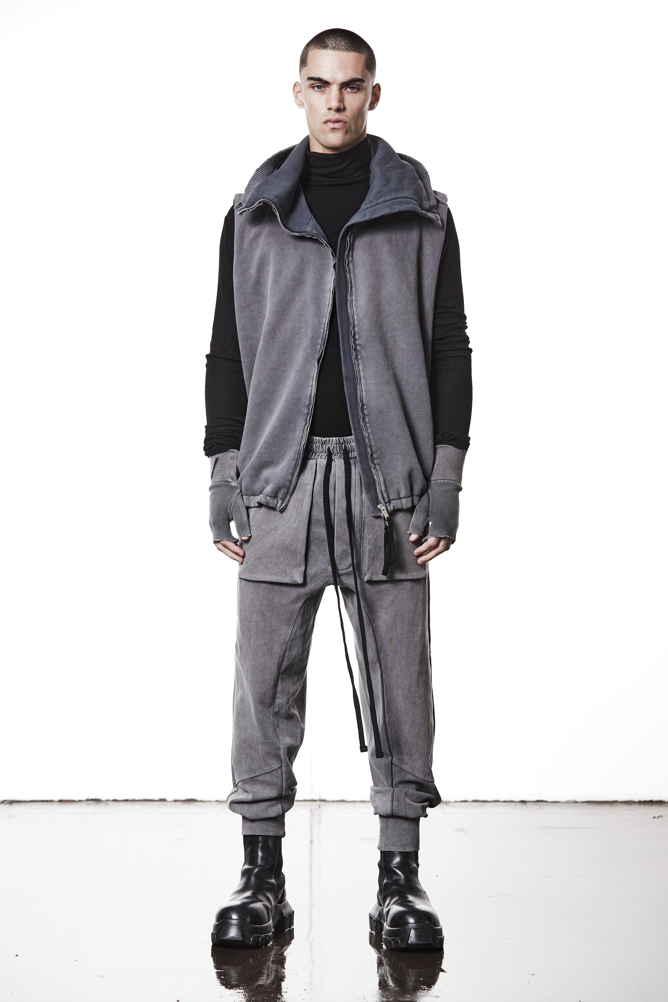 M SJ 684 – Zip Hoodie High Neck Oversized Fit Adjustable Hem Used Grey - Man THOM KROM