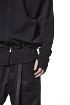 M SJ 690 Black High-Collar Zip Hoodie – Oversized Fit with Distressed Details Black Man THOM KROM