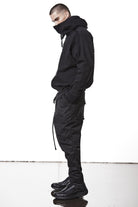 M SJ 690 Black High-Collar Zip Hoodie – Oversized Fit with Distressed Details Black Man THOM KROM