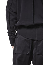 M SJ 690 Black High-Collar Zip Hoodie – Oversized Fit with Distressed Details Black Man THOM KROM