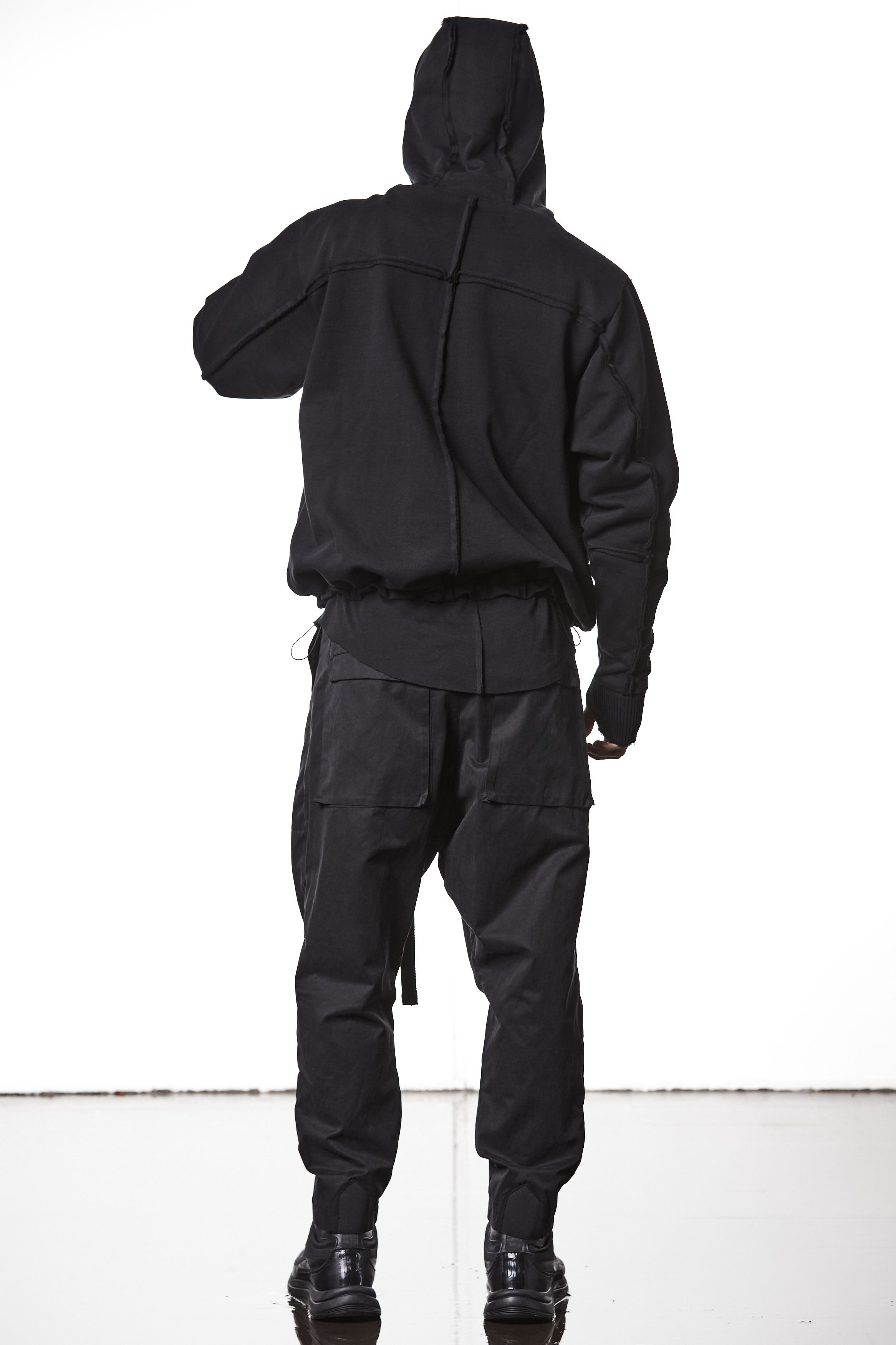 M SJ 690 Black High-Collar Zip Hoodie – Oversized Fit with Distressed Details Black Man THOM KROM
