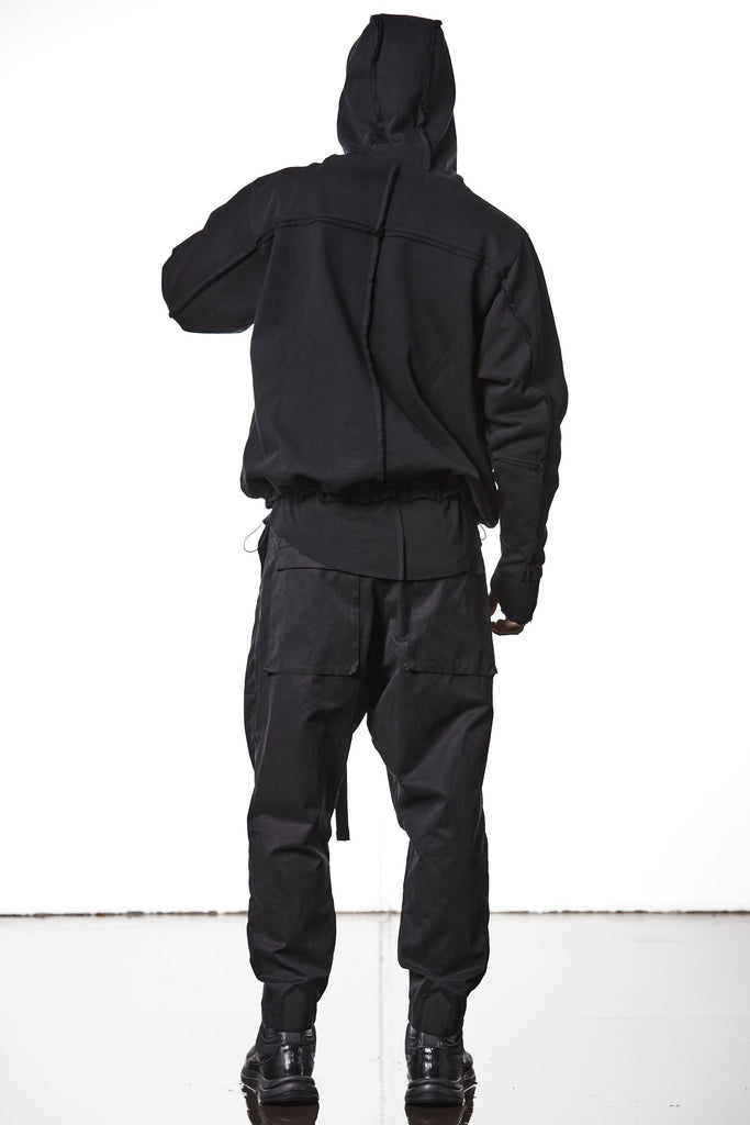 M SJ 690 Black High-Collar Zip Hoodie – Oversized Fit with Distressed Details Black Man THOM KROM