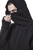 M SJ 690 Black High-Collar Zip Hoodie – Oversized Fit with Distressed Details Black Man THOM KROM
