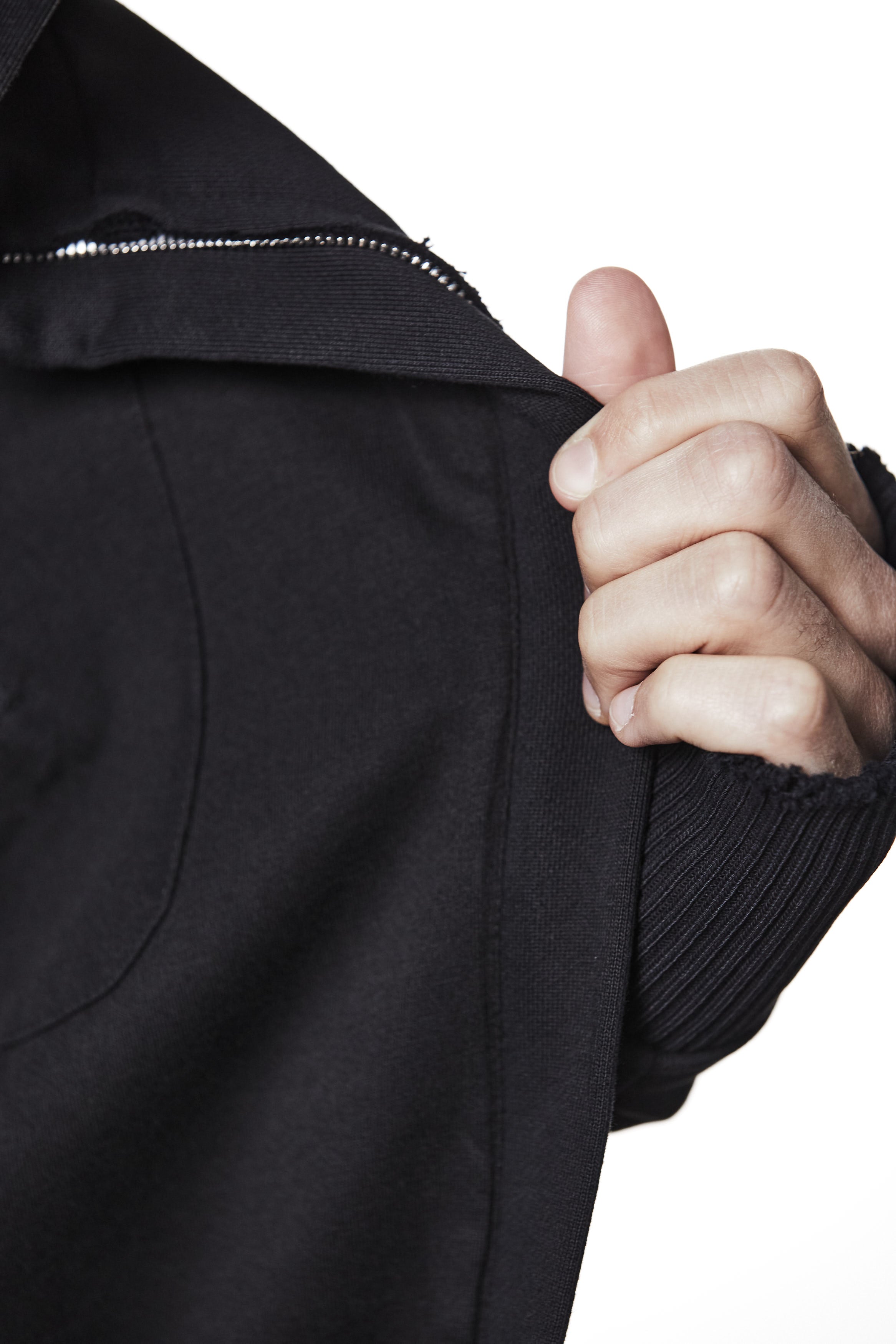 M SJ 690 Black High-Collar Zip Hoodie – Oversized Fit with Distressed Details Black Man THOM KROM