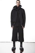 M SJ 690 Black High-Collar Zip Hoodie – Oversized Fit with Distressed Details Black Man THOM KROM