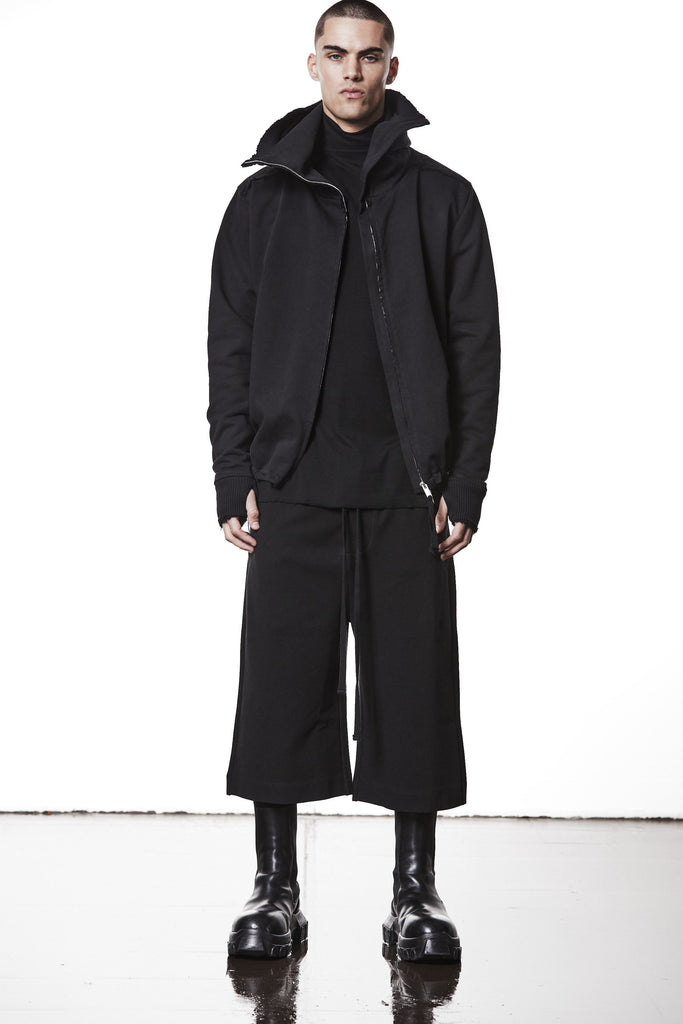 M SJ 690 Black High-Collar Zip Hoodie – Oversized Fit with Distressed Details Black Man THOM KROM