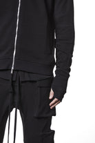 M SJ 691 – Zip Hoodie High Neck Ribbed Panel Sleeves Thumbhole Cuffs Black Man THOM KROM