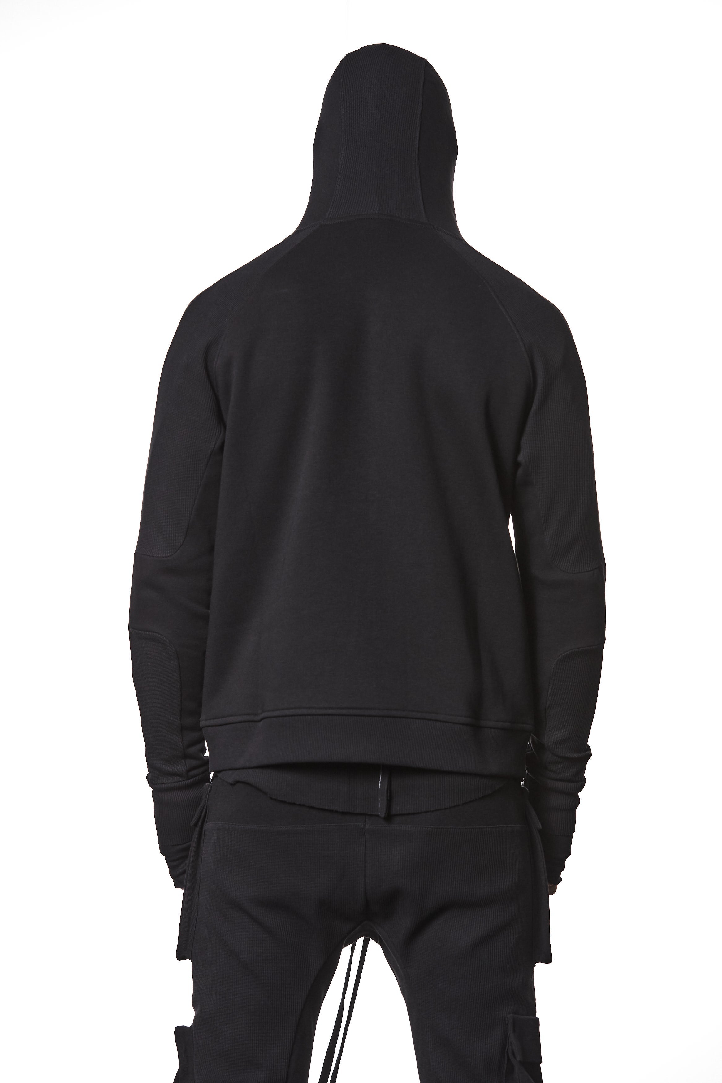 M SJ 691 – Zip Hoodie High Neck Ribbed Panel Sleeves Thumbhole Cuffs Black Man THOM KROM