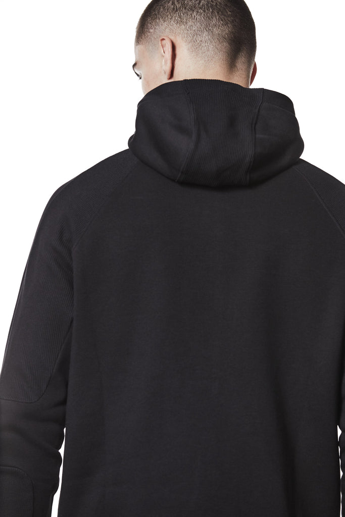 M SJ 691 – Zip Hoodie High Neck Ribbed Panel Sleeves Thumbhole Cuffs Black Man THOM KROM