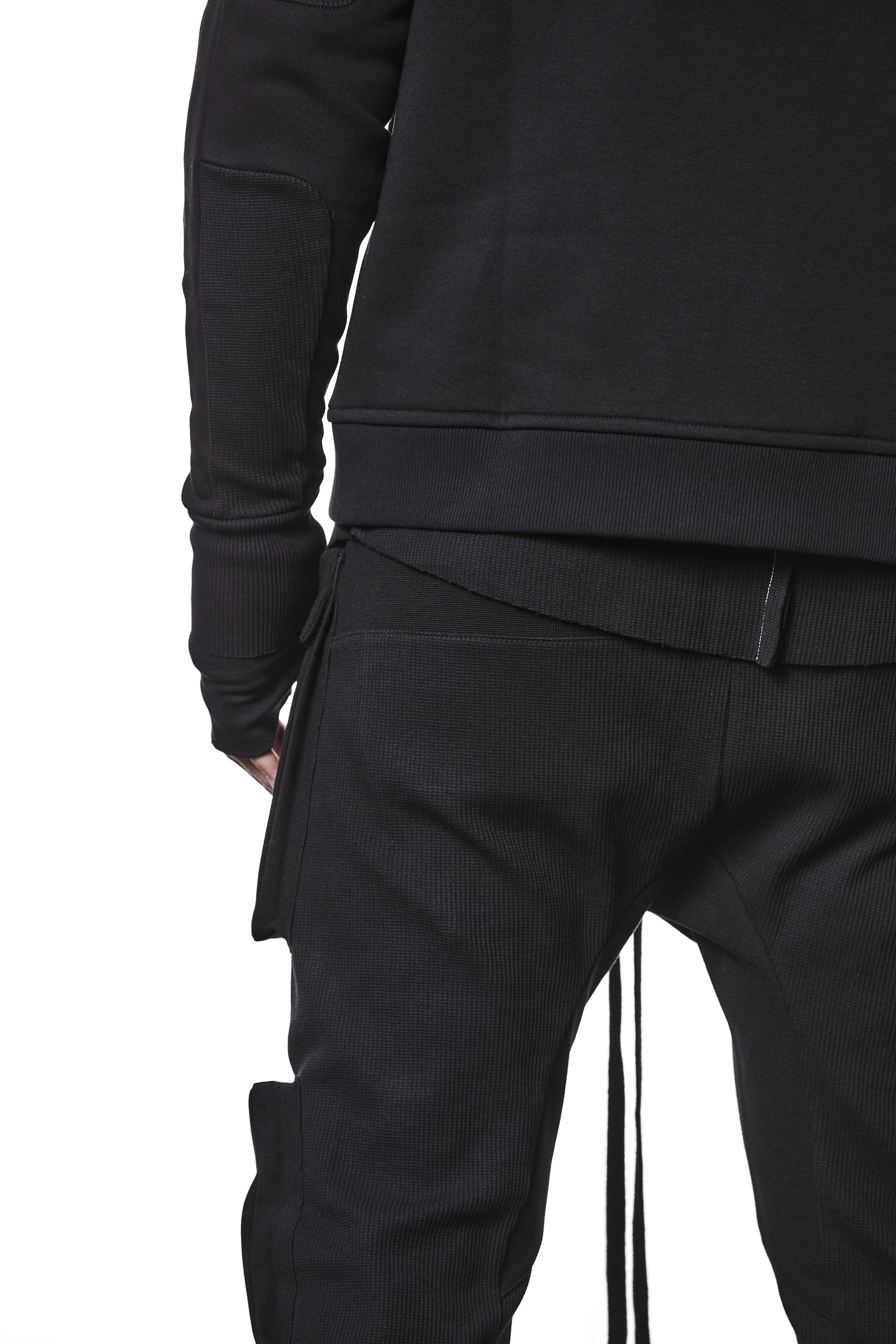 M SJ 691 – Zip Hoodie High Neck Ribbed Panel Sleeves Thumbhole Cuffs Black Man THOM KROM