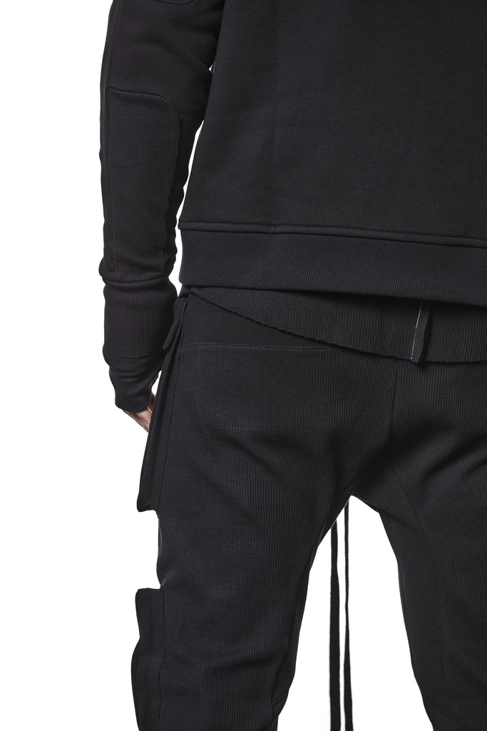 M SJ 691 – Zip Hoodie High Neck Ribbed Panel Sleeves Thumbhole Cuffs Black Man THOM KROM
