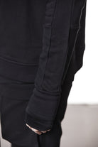 M SJ 691 – Zip Hoodie High Neck Ribbed Panel Sleeves Thumbhole Cuffs Black Man THOM KROM