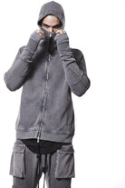 M SJ 691 – Zip Hoodie High Neck Ribbed Panel Sleeves Thumbhole Cuffs Used Grey - Man, Hoodies, Hoodies, TEPHRA