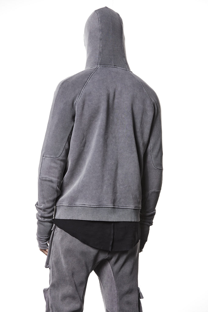 M SJ 691 – Zip Hoodie High Neck Ribbed Panel Sleeves Thumbhole Cuffs Used Grey - Man, Hoodies, Hoodies, TEPHRA