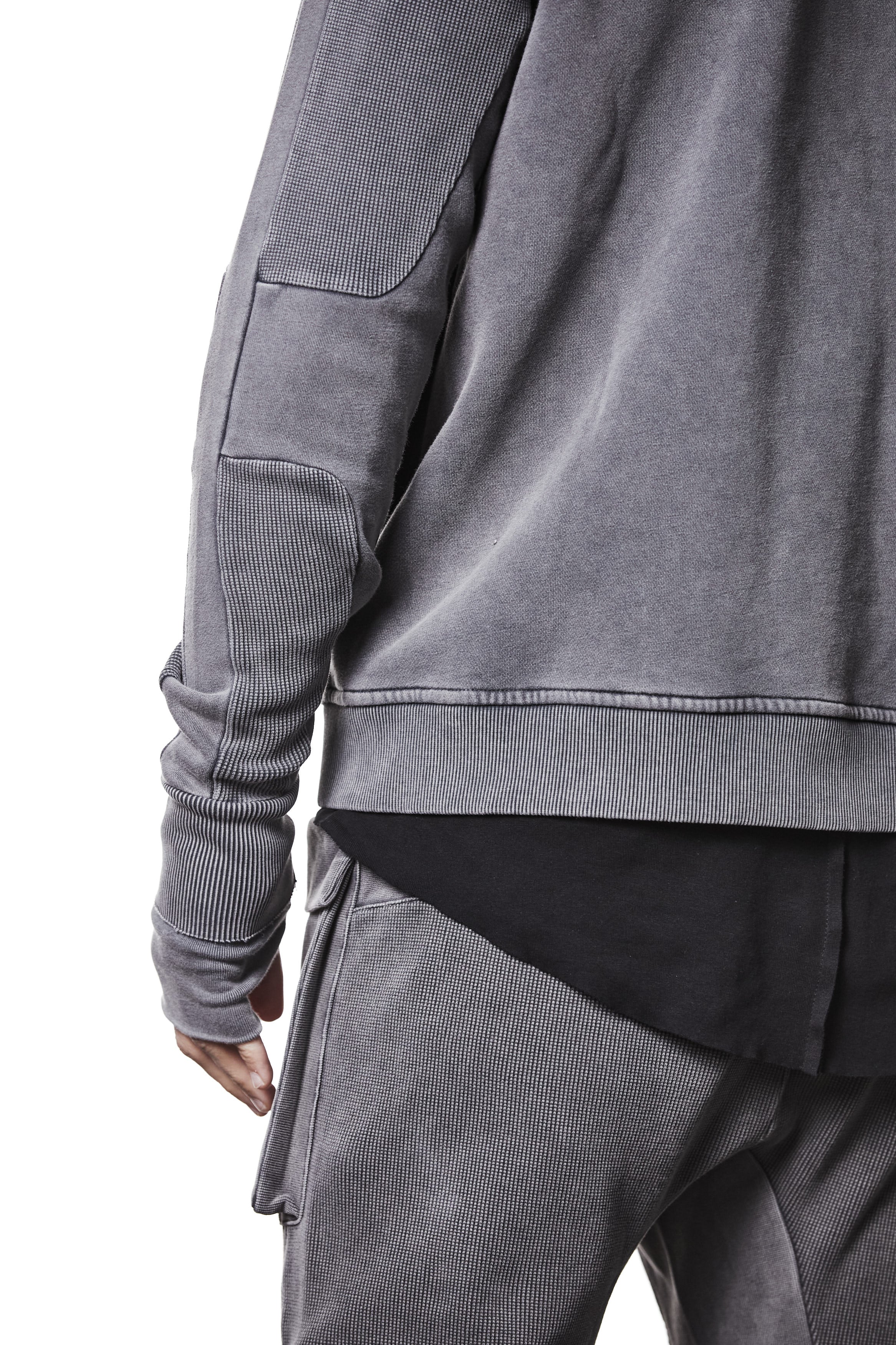 M SJ 691 – Zip Hoodie High Neck Ribbed Panel Sleeves Thumbhole Cuffs Used Grey - Man, Hoodies, Hoodies, TEPHRA