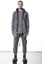 M SJ 691 – Zip Hoodie High Neck Ribbed Panel Sleeves Thumbhole Cuffs Used Grey - Man, Hoodies, Hoodies, TEPHRA