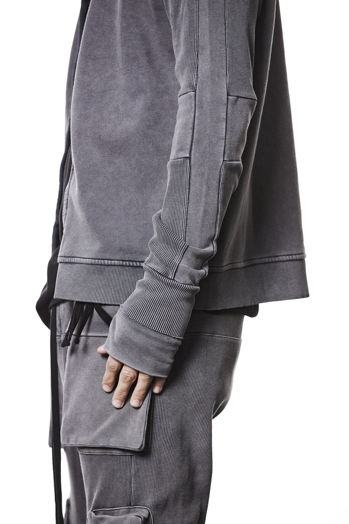 M SJ 691 – Zip Hoodie High Neck Ribbed Panel Sleeves Thumbhole Cuffs Used Grey - Man, Hoodies, Hoodies, TEPHRA