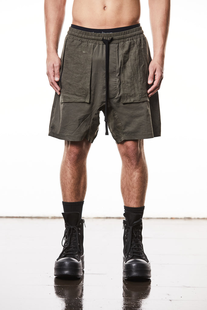 T3M ST 48425 matmix drop crotch shorts olive night.