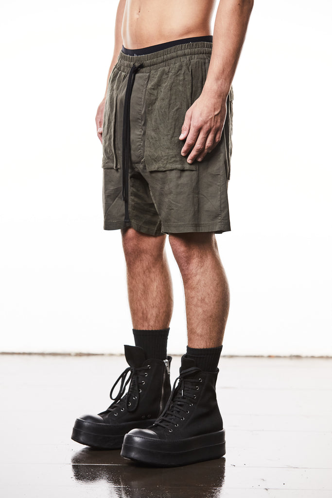 T3M ST 48425 matmix drop crotch shorts olive night.