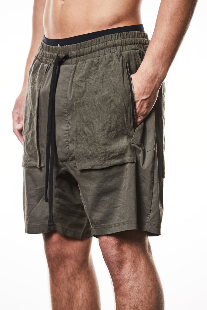 T3M ST 48425 matmix drop crotch shorts olive night.