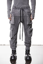 M ST 502 – Cargo Pants Multi-Pocket Long Drawstrings Elastic Waist Tapered Cuffs Used Grey Man THOM KROM