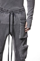 M ST 502 – Cargo Pants Multi-Pocket Long Drawstrings Elastic Waist Tapered Cuffs Used Grey Man THOM KROM