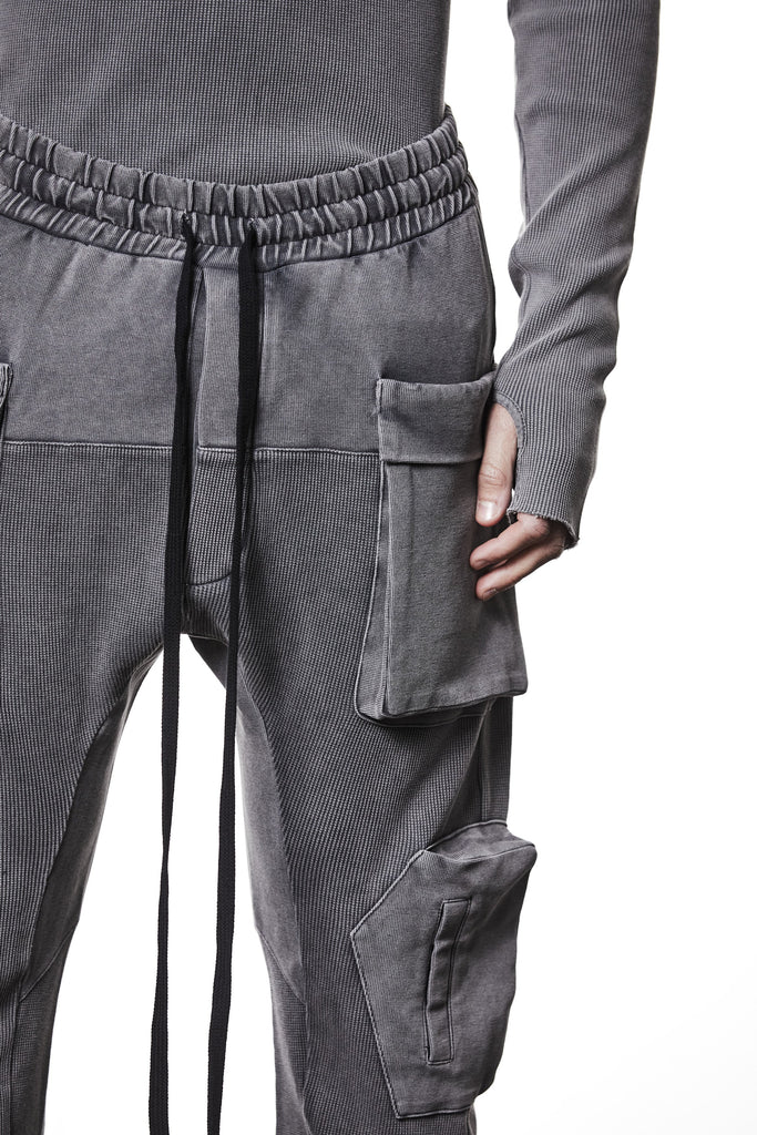 M ST 502 – Cargo Pants Multi-Pocket Long Drawstrings Elastic Waist Tapered Cuffs Used Grey Man THOM KROM