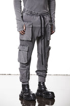 M ST 502 – Cargo Pants Multi-Pocket Long Drawstrings Elastic Waist Tapered Cuffs Used Grey Man THOM KROM