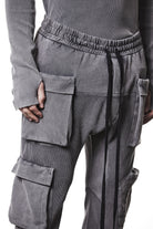 M ST 502 – Cargo Pants Multi-Pocket Long Drawstrings Elastic Waist Tapered Cuffs Used Grey Man THOM KROM