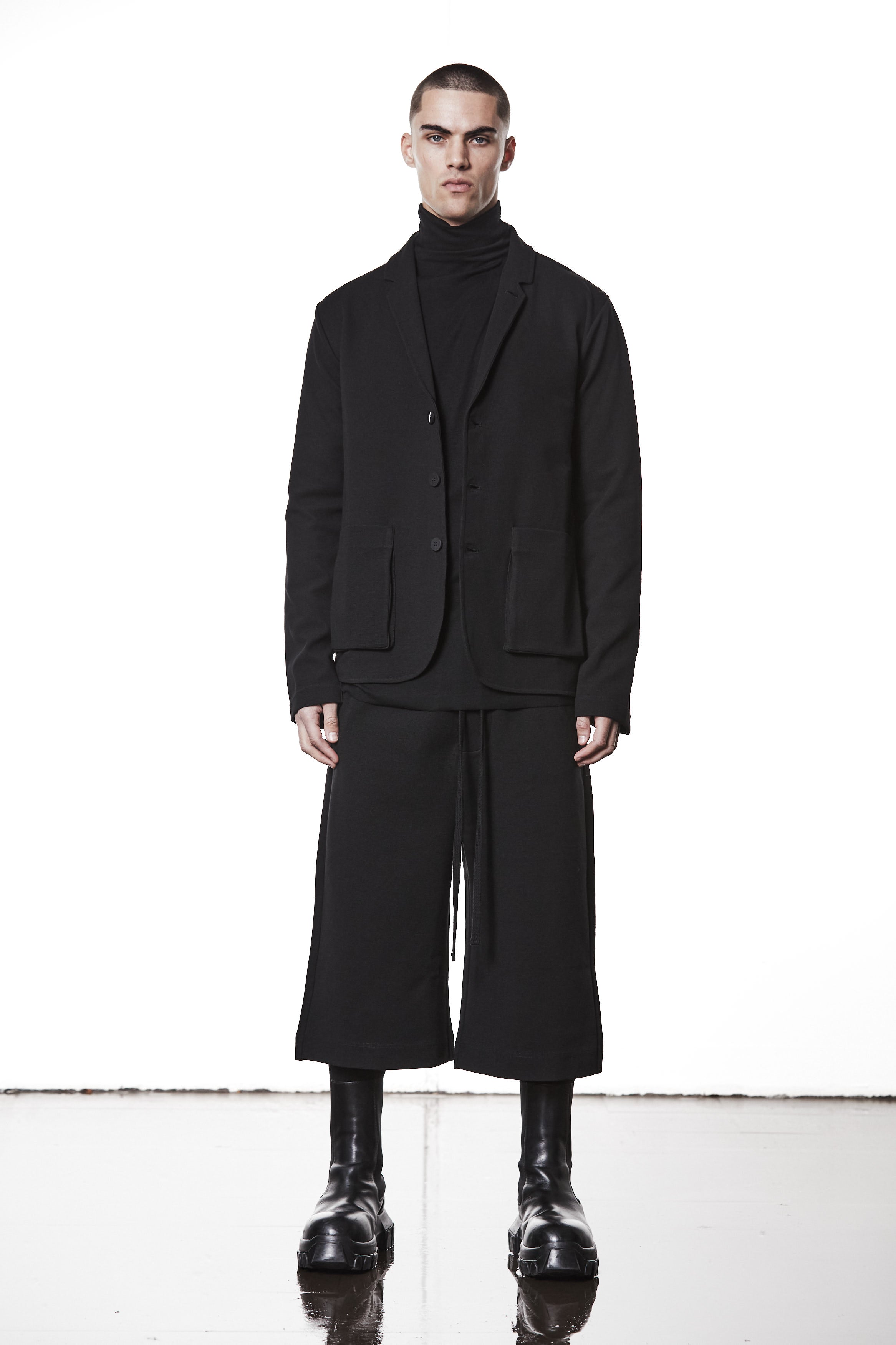 M ST 507 Black Wide-Leg Cropped Pants – Elastic Waist with Drawstrings and Back Pockets Black Man THOM KROM