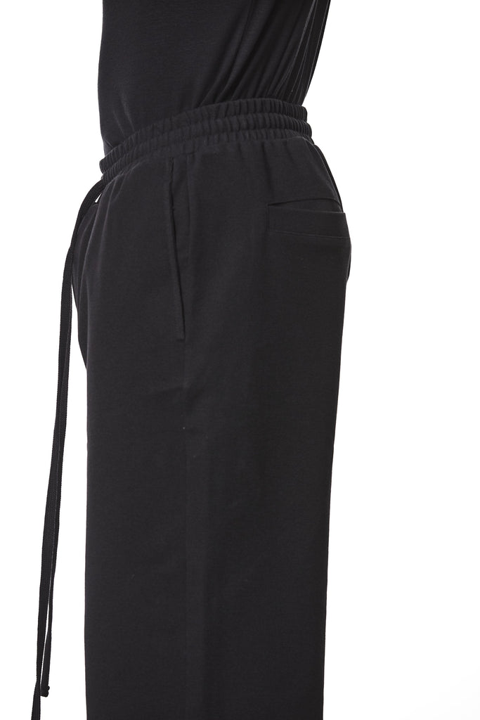 M ST 507 Black Wide-Leg Cropped Pants – Elastic Waist with Drawstrings and Back Pockets Black Man THOM KROM