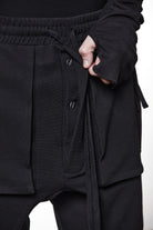 M ST 509 – Cargo Pants Multi-Pocket Long Drawstrings Elastic Waist Tapered Cuffs Black Man THOM KROM