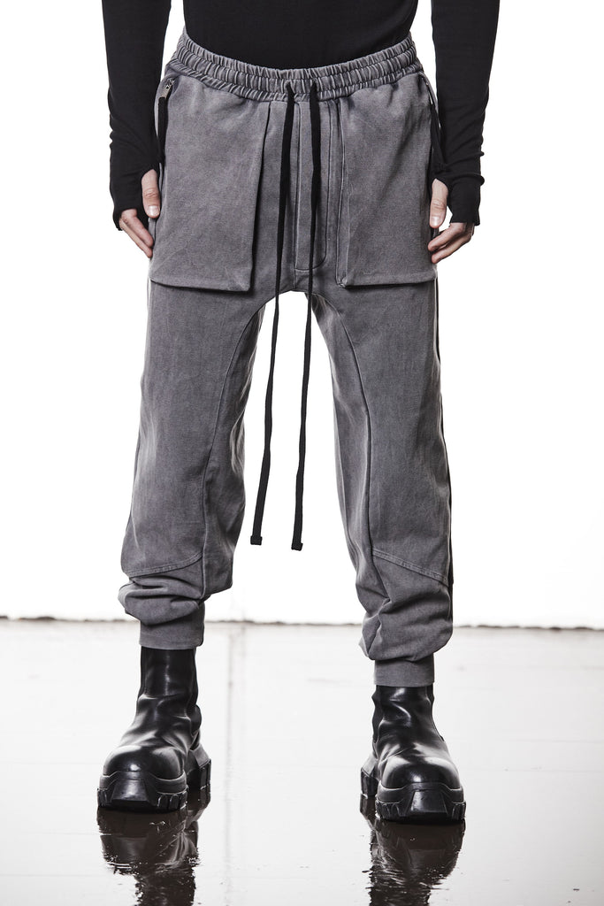M ST 509 – Cargo Pants Multi-Pocket Long Drawstrings Elastic Waist Tapered Cuffs Used Grey -  Man THOM KROM