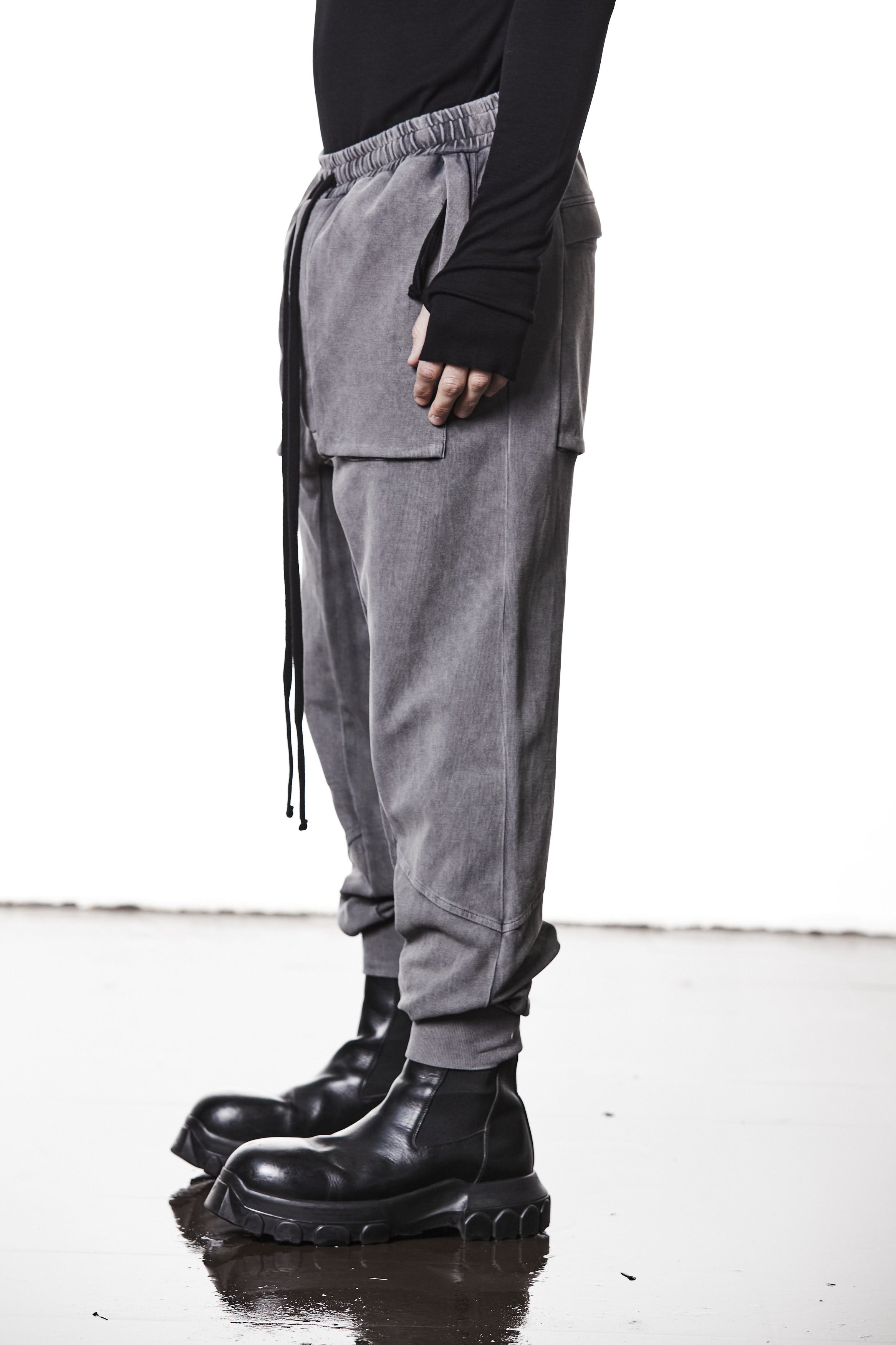 M ST 509 – Cargo Pants Multi-Pocket Long Drawstrings Elastic Waist Tapered Cuffs Used Grey -  Man THOM KROM