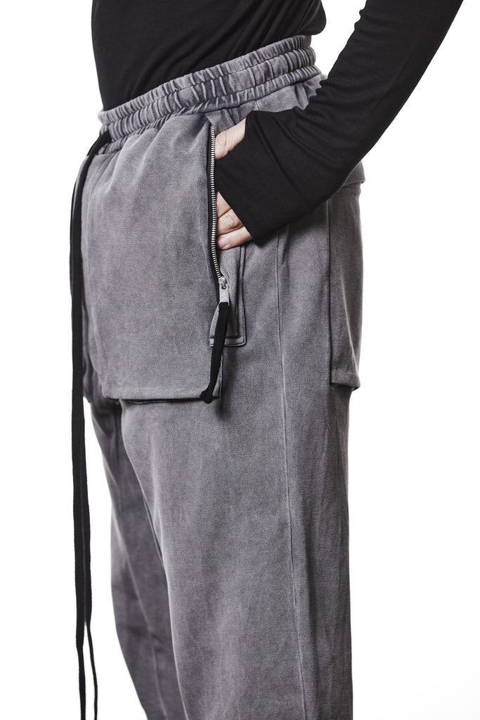 M ST 509 – Cargo Pants Multi-Pocket Long Drawstrings Elastic Waist Tapered Cuffs Used Grey -  Man THOM KROM