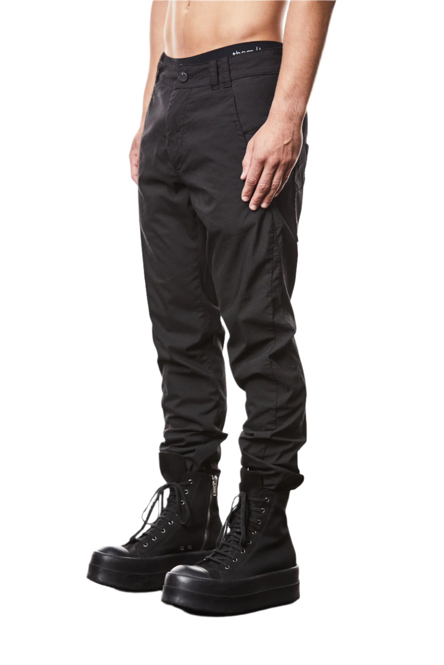 T3M T 9825 slim fit trousers regular crotch black