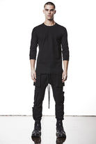 M TS 895 – Fitted 3/4 Sleeve Top – Ribbed Texture with Exposed Seams Black Man THOM KROM