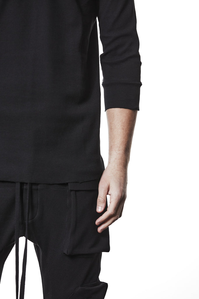 M TS 895 – Fitted 3/4 Sleeve Top – Ribbed Texture with Exposed Seams Black Man THOM KROM