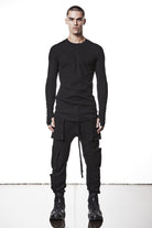 M TS 898 Black Fitted Long-Sleeve Top – Ribbed Texture with Exposed Seams and Thumbholes Black Man THOM KROM