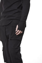 M TS 898 Black Fitted Long-Sleeve Top – Ribbed Texture with Exposed Seams and Thumbholes Black Man THOM KROM