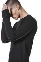 M TS 898 Black Fitted Long-Sleeve Top – Ribbed Texture with Exposed Seams and Thumbholes Black Man THOM KROM