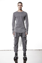 M TS 898 Fitted Long-Sleeve Top – Ribbed Texture with Exposed Seams and Thumbholes Used Grey Man THOM KROM